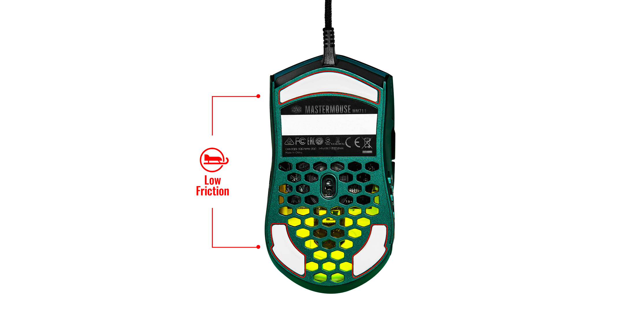 Chuột Cooler Master MM711 Olive Green (USB/PMW3389/Xanh lục/RGB) trang bị bộ feet PTFE cao cấp